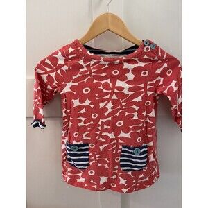 Girls Mini Boden Red & Blue Floral Shirt Stripes Buttons Kids Clothing Size 5 6